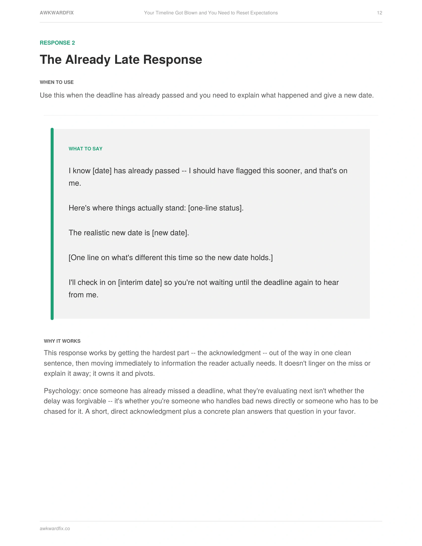 Actual interior page from Your Timeline Got Blown and You Need to Reset Expectations -- The Already Late Response, Page 12